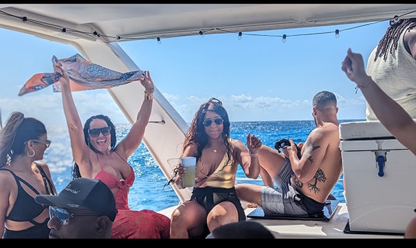 girl party on catamaran