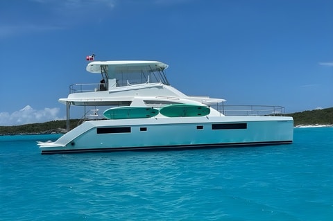 44 lagoon catamaran drone view